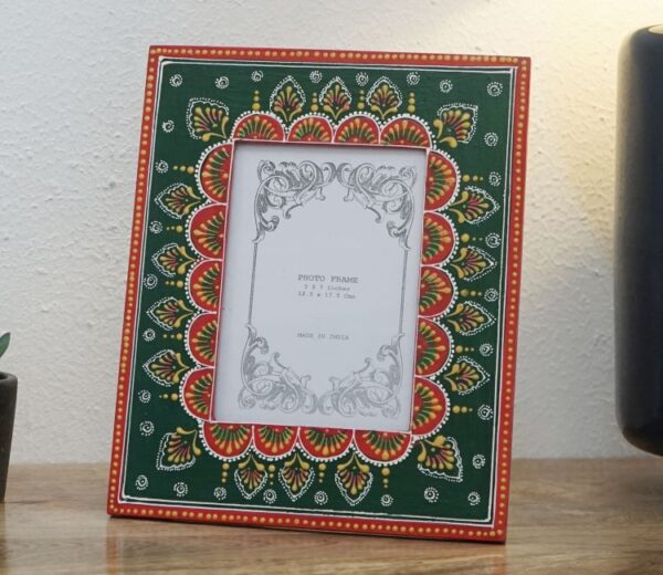 Ancient Floral Green Color Mango Wood Photo Frame