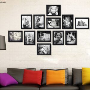 Black Wood Wall Photo Frames - Set of 12
