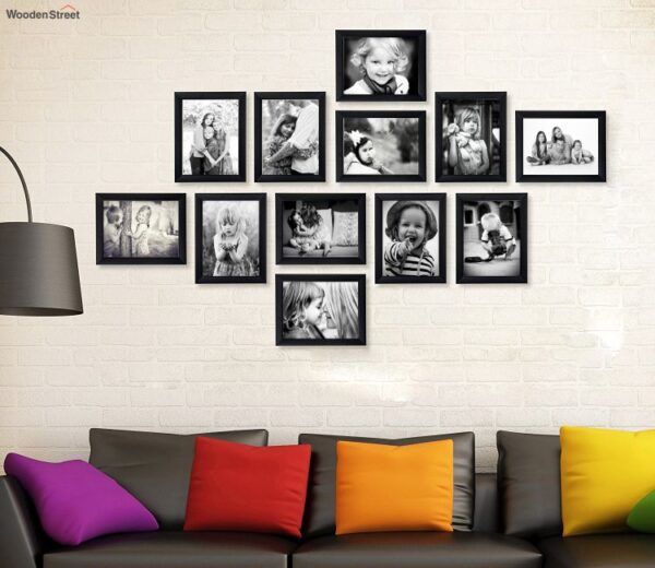 Black Wood Wall Photo Frames - Set of 12