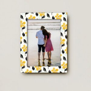 Yellow And White Printed MDF Wall Photo Frame