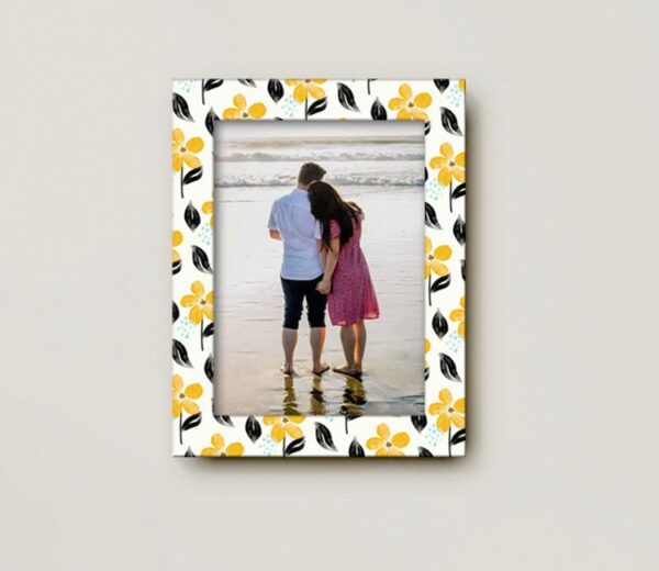 Yellow And White Printed MDF Wall Photo Frame