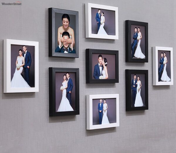 Black And White Wooden Wall Frames - Set of 9