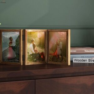 Dino Triple Folding Photo Frame (Natural Finish)