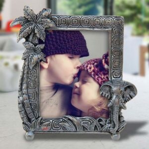 Elephant Face and Coconut Tree Metal Photo Frame - Handicrafts Paradise
