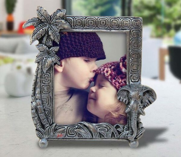 Elephant Face and Coconut Tree Metal Photo Frame - Handicrafts Paradise
