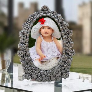 Oval Shaped with Floral Carving Metal Photo Frame - Handicrafts Paradise