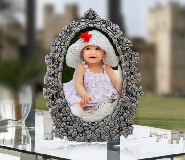 Oval Shaped with Floral Carving Metal Photo Frame - Handicrafts Paradise