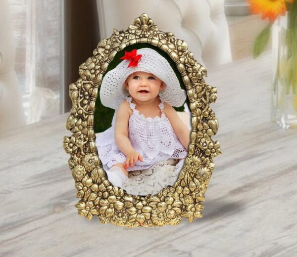 Antique Oval Shaped with Floral Carving Meta Photo Frames - Handicrafts Paradise