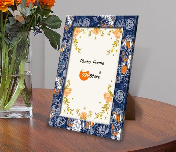 Birds Flowers Blue Printed Photo Frame