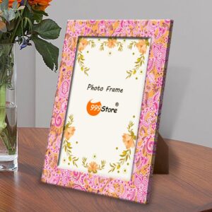 Yellow And Pink Printed Decorative Table Top Photo Frame