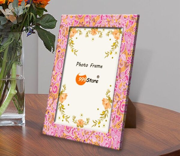 Yellow And Pink Printed Decorative Table Top Photo Frame