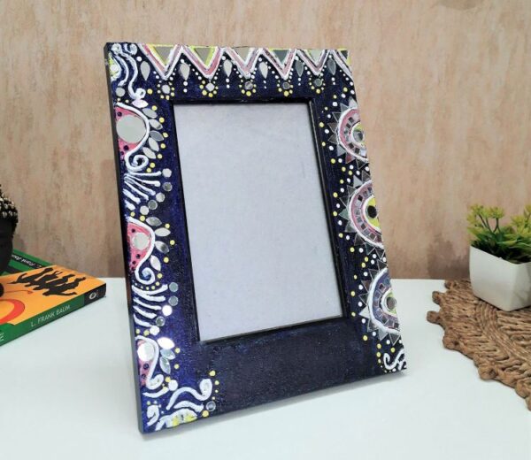 Navy blue Lippan Art Marbledust Hand Work Table and Wall Photo Frame