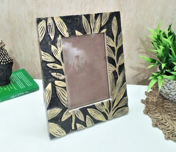 Black Golden Hand carving On Wooden Table and Wall Photo Frame