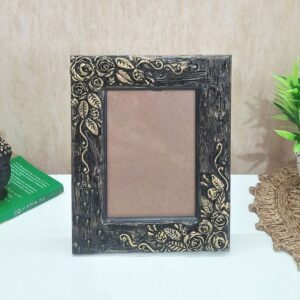 Black Gold Rustic Marble Dust Art Hand Work Table and Wall Hanging Photo Frame
