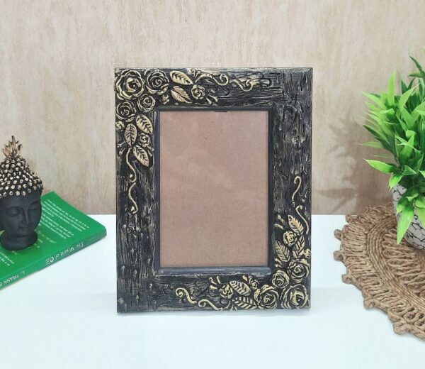 Black Gold Rustic Marble Dust Art Hand Work Table and Wall Hanging Photo Frame