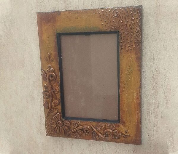 Mustard Rustic Marble Dust Art Hand Work Table and Wall Hanging Photo Frame