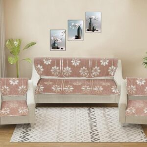 Mitha Flora Sofa Cover (Peach) - Set Of Six