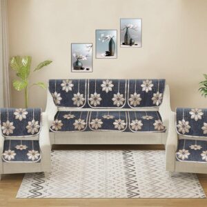 Mitha Floral Sofa Cover (Grey) - Set Of Six