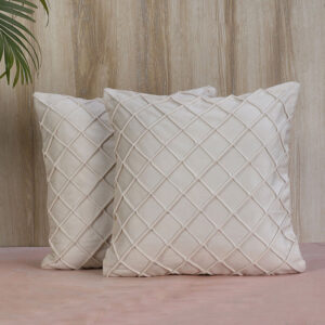 Lohita Pintex Velvet Cushion Cover (Beige) - Set of Two