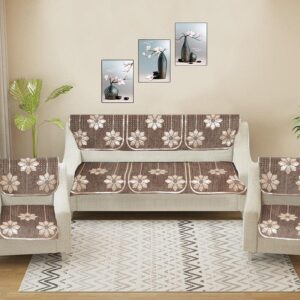 Mitha Floral Sofa Cover (Brown) - Set Of Six