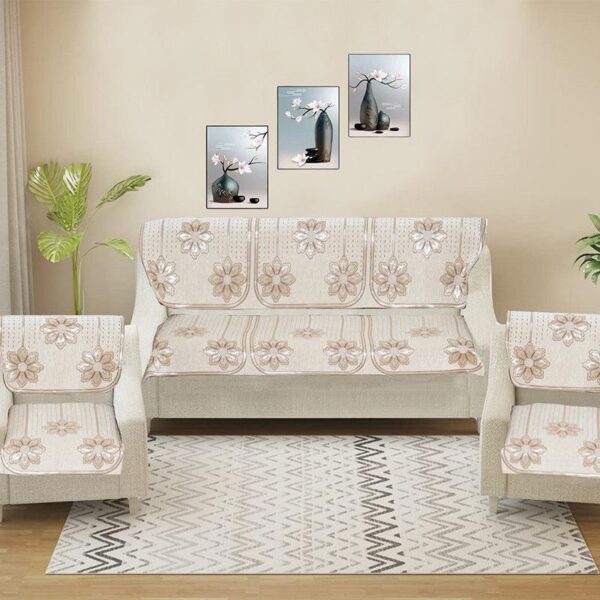 Mitha Floral Sofa Cover (Off White)