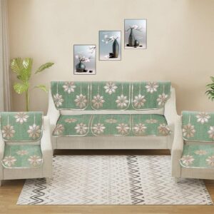 Mitha Floral Sofa Cover (Green) - Set Of Six