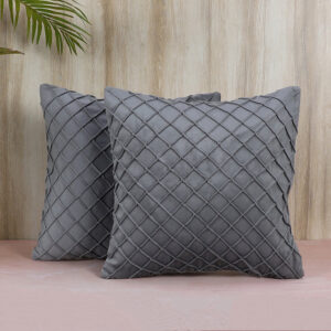 Lohita Pintex Velvet Cushion Cover (Grey) - Set of Two