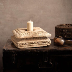 Vintage Handcarved Wooden Candle Stand - Square