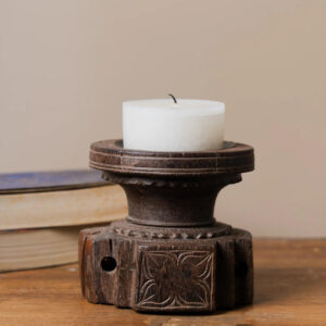 Vintage Handcarved Wooden Candle Holder - Design 3