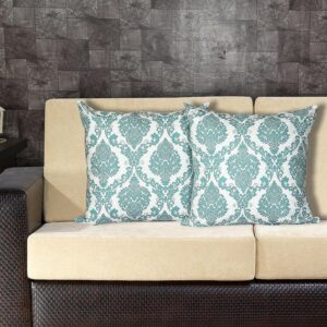 Tameira Jacquered Motif Printed Cushion Cover (Teal) - Set Of Two