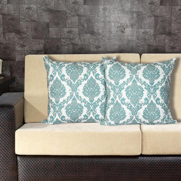 Tameira Jacquered Motif Printed Cushion Cover (Teal) - Set Of Two
