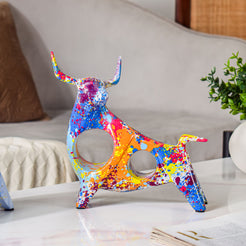 Bull Sculpture Resin Multicolour 8 Inch