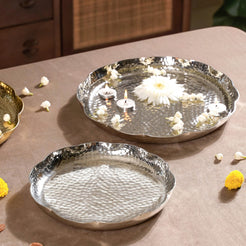 Silver Urli Tray With Flower Shape Set Of 2
