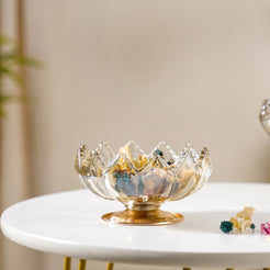 Crystal Glass Lotus Decorative Bowl With Stand Amber