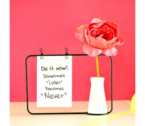 Beautiful Metal Photo Frame with Ceramic Flower Vase (Black)