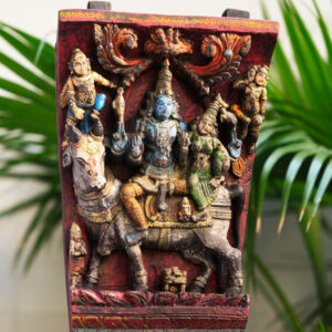 Brass Statue - Krishna with Cow in Stone Work