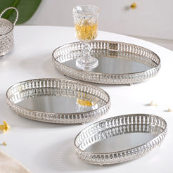 Set Of 3 Luxury Metal Tray Silver