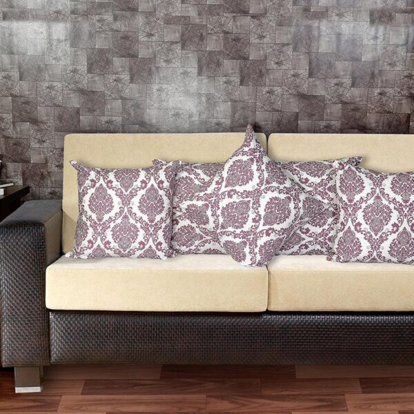 Tameira Jacquered Motif Printed Cushion Cover (Maroon) - Set Of Five