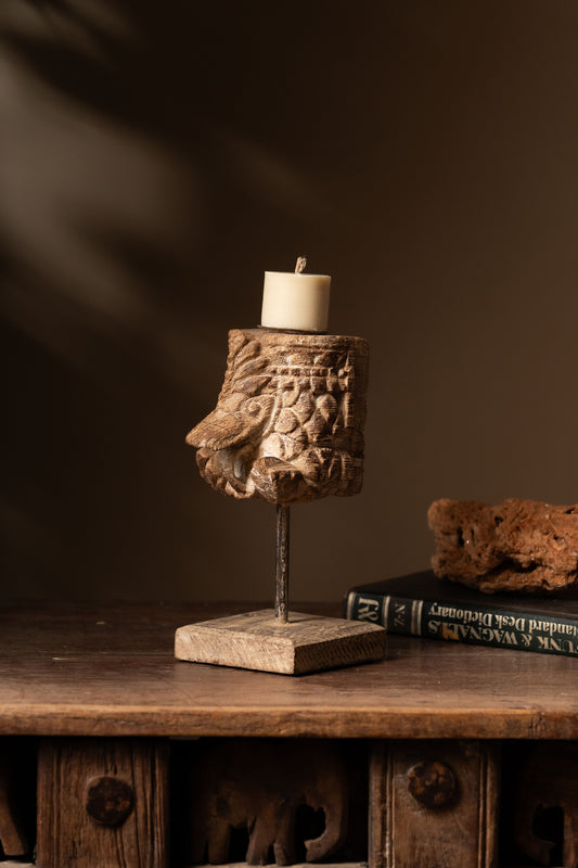 Vintage Carved Wooden Candle Holder - Design 2