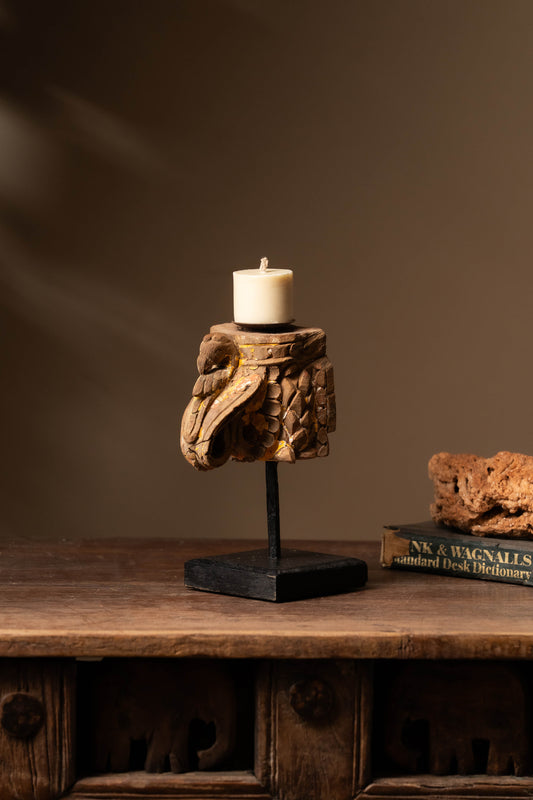 Vintage Carved Wooden Candle Holder - Design 6