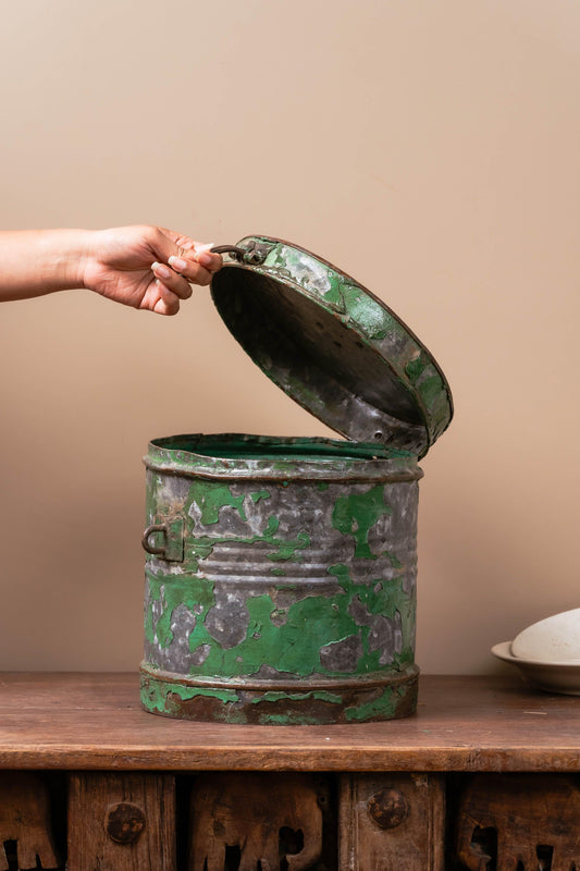 Vintage Green Iron Canister