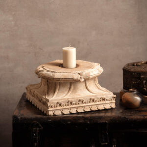 Vintage Handcarved Wooden Candle Stand - Square