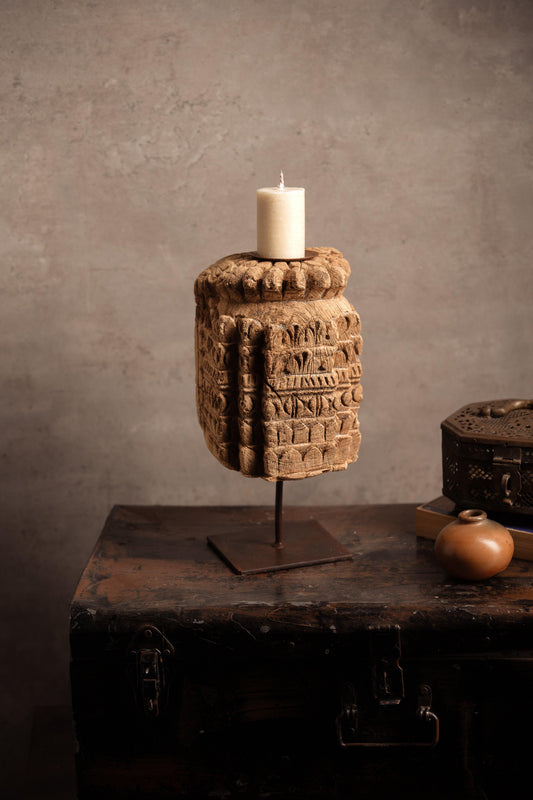 Vintage Handcarved Wooden Candle Stand