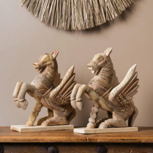 Vintage Handcarved Wooden Horse with Feathers - Single Unit