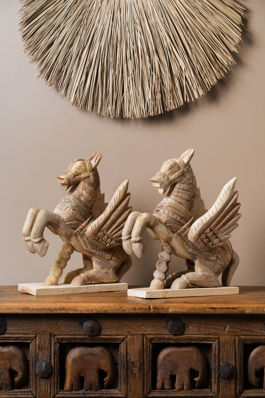 Vintage Handcarved Wooden Horse with Feathers - Single Unit