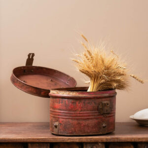 Antique Oval Red Storage Drum