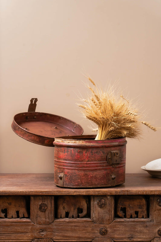 Antique Oval Red Storage Drum