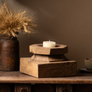 Vintage Wooden Pillar Candle Holder - Design 2