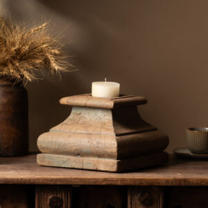Vintage Wooden Pillar Candle Holder - Design 4