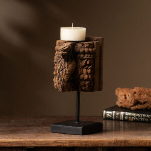 Vintage Carved Wooden Candle Holder - Design 1